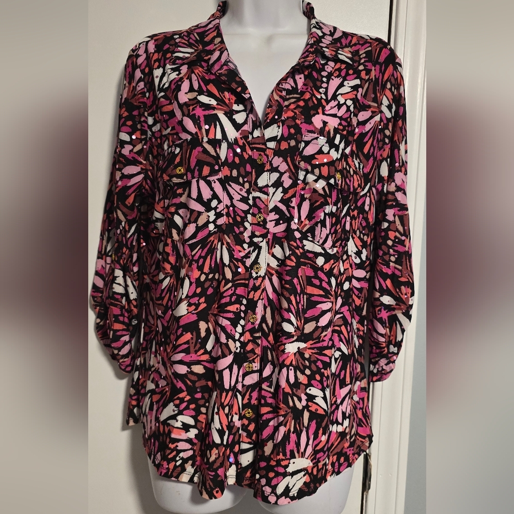 Emily Daniels Pink Print Top Sz M